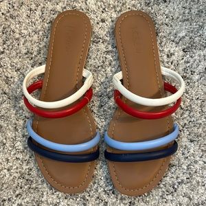 J Crew sandals; red, white, and blue